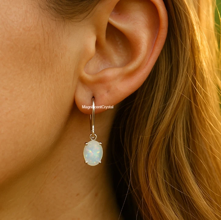 Pendientes colgantes lágrima ópalo de fuego arco iris mujer joyería regalo de curación de Navidad Foto 2 de 4