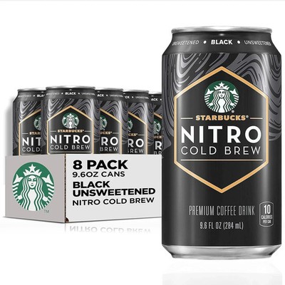 Starbucks Nitro Cold Brew Coffee Black Unsweetened, 9.6 fl oz Cans (8 Pack)