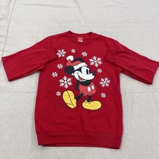 Disney Mickey Mouse Santa Red Big Print Sweatshirt Adult Sm Christmas Snowflake
