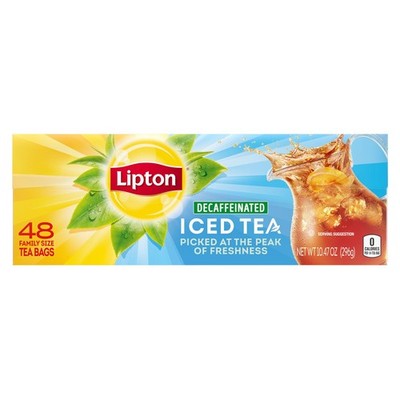 Lipton Decaf Black Iced Tea Bags, Family Size Zero 48 Bags (Pack of 1) 
