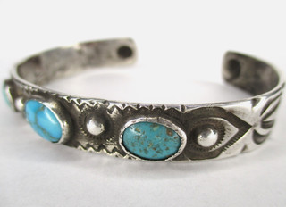 Navajo Ingot Sterling Silver & Turquoise Cuff Bracelet Native American Southwest
