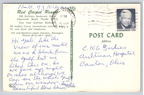 Clearwater Beach Florida FL Red Carpet Resort Hotel Pool People c1973 Postcard - Picture 2 of 3