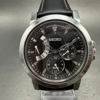 Seiko Watch Men 39mm Black Dial Silver Tone Daydate 24 Hour 5Y66-0AA0 NewBattery