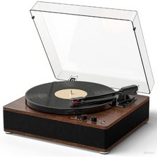 Full-Size Vintage Vinyl Record Player, 3-Speed Turntable with Counterweight, Blu