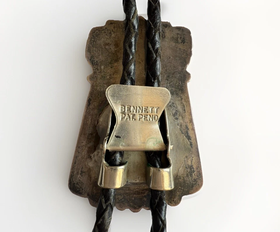 Corbata Bolo Vintage Bennett Ágata Plata Esterlina con Puntas de Cristal Vaquero Occidental Foto 2 de 4