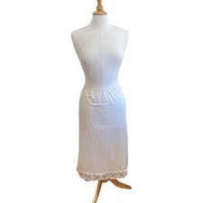 Vintage Ivory Half Slip Satin Midi Skirt, Lace Trim, Minimalist, Coquette, S
