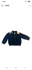 Burberry Children Navy Blue Vintage Check Shoulder Zip Cardigan Sz 0-3 Months