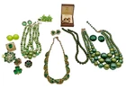Lot of 15 Pieces of Vintage Green Costume Jewelry