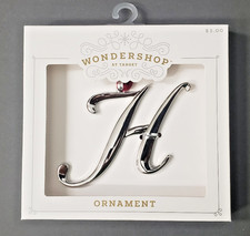 Monogram Letter Cursive Initial H Christmas Ornament Silver Tone Metal TARGET