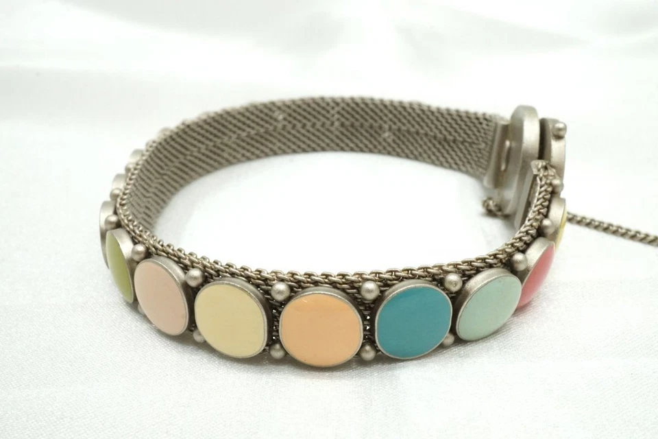 Pulsera Brazalete CHANEL 99C Mini Azulejo Decoración Marca Coco Malla Plata 4441j Foto 3 de 4