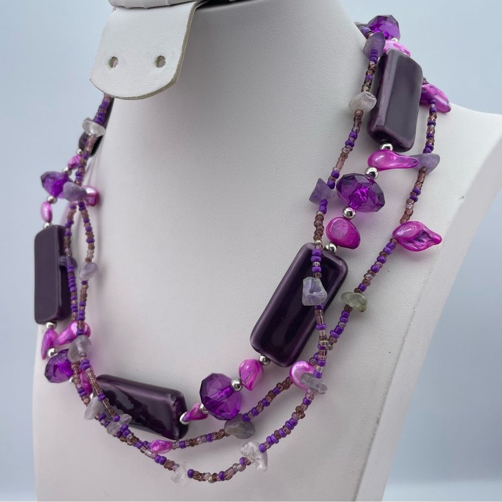 Multi-Strand Purple Ceramic Beaded Statement Neck… - image 4