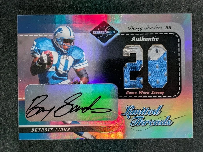 2003 Donruss Leaf Limited BARRY SANDERS 12/20 Game-worn Patch Auto Threads #LT-5