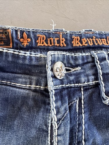Rock Revival Jeans Mens 34 Ben Straight Blue Wash Faded Embroidered Y2K - Bild 3 von 17
