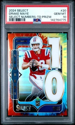 2024 Panini Select Select Numbers Drake Maye #20 Tie-Dye Prizm 03/25 (RC) PSA 10