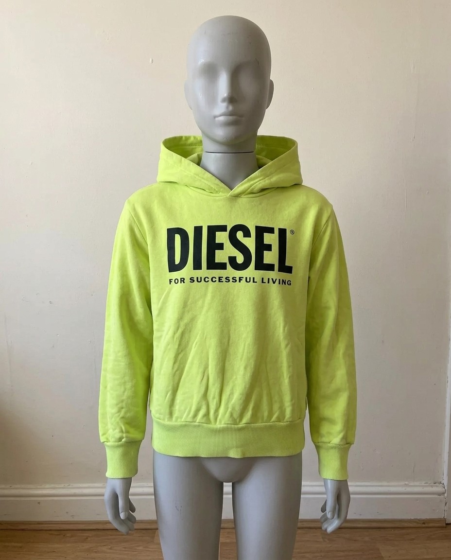DIESEL GIALLO FOSFORESCENTE - VESTE M UOMO FELPA CAPPUCCIO (HOODIE) BAMBINO TG.1