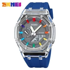 DUAL TIME Men Gents Multifunction Digital & Analogue 5 Alarm Date Day Wristwatch