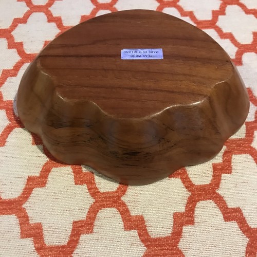 Ciotola in legno di teak forma a conchiglia grana marrone vintage made in Thailand - Foto 4 di 7