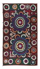 5.5x9 Ft Vintage Silk Hand Embroidery Bed Cover, Uzbek Suzani Wall Hanging