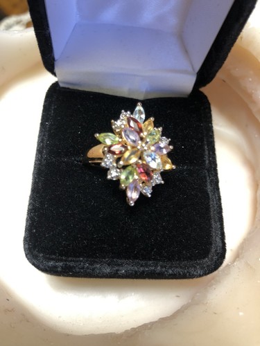 Vintage Ross-Simons sterling silver multi clustered colored gemstones ladies rin - 第 1/9 張圖片