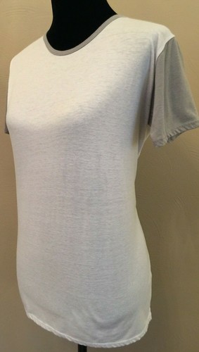 LuLaRoe Juniors Liv T T-Shirt Size 14 White Gray Short Sleeve Crew Hi Low Hem - Picture 4 of 9