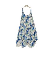 Tank Sundress Midi Asymmetrical Womans S-L Strappy Boho Shoreline Tropical Blue