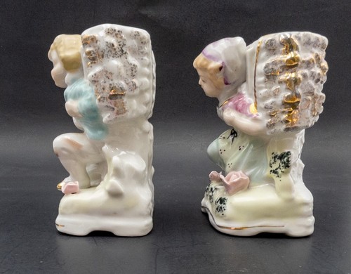 Vintage Porcelain European Victorian Pair Of Vases, Boy & Girl - Picture 6 of 9