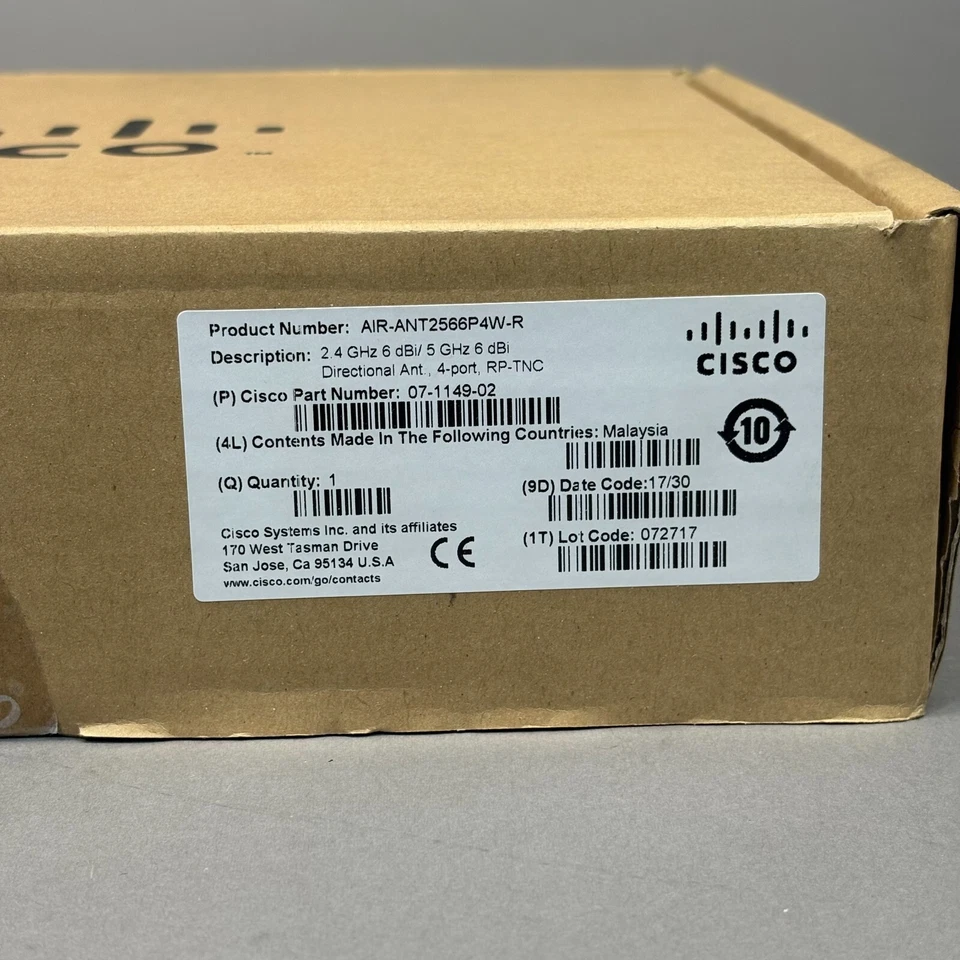 Cisco AIR-ANT2566P4W-R Dual-Band Directional Antenna 6 dBi 2.4/5 GHz 4-Port RP-T - Image 3 of 4