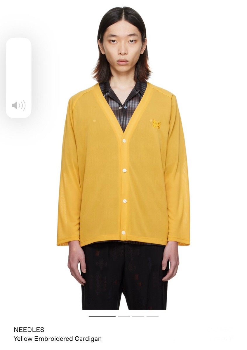 NEEDLES VNeck Cardigan Poly Mesh　Lサイズ NWT 🌺 Needles Poly Mesh V-Neck Cardigan Yellow Sz M $168