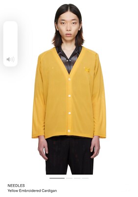 【送料&関税込】Needles Poly Mesh Cardigan NWT 🌺 Needles Poly Mesh V-Neck Cardigan Yellow Sz M $168