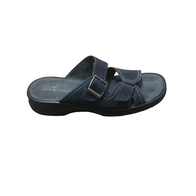 Clarks Springers Sandals US Black Leather Slip On Wedge Heel