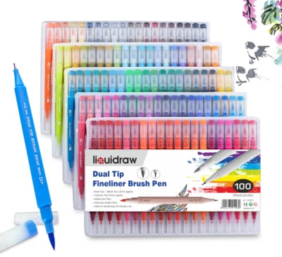 Liquidraw Dual Tip Brush Pens Fineliners Colouring Watercolour Markers Drawing