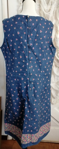 Vtg Liz Claiborne Blue Jean Denim Dress Red Floral Womens 16 Sleeveless - Picture 3 of 3