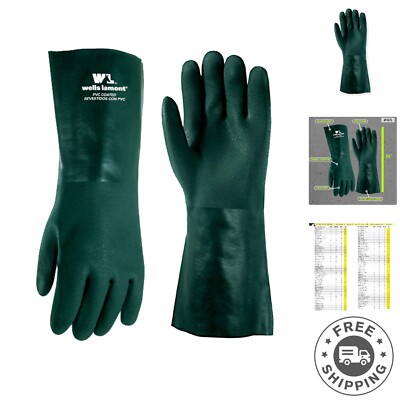 Heavy Duty 14  PVC Coated Work Gloves | Chemical & Liquid Resistant, Cotton L...