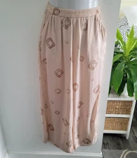 GRADE GATHER SATIN SLEEP PAJAMA LOUNGE PANTS POCKETS WIDE LEG SIZE SMALL PINK
