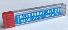 Vintage DIETZGEN Mechanical Pencil Lead 2H .5mm NOS 12pk Tube Germany