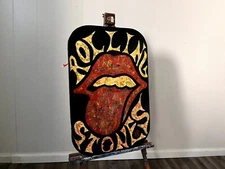 Hefty Original Handmade Rolling Stones Pop Art Tongue Painting Wood 21x31" 