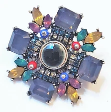 Elegant Royal MALTESE CROSS Jewels Periwinkle Blue RHINESTONE Bohemian Brooch