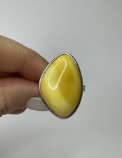 Genuine Baltic Amber Stone Ring with Sterling Silver.Natural Yellow Amber Ring.