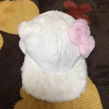 USJ Hello Kitty Fluffy White Fan Cap Hat Pink Ribbon Universal Studio Japan
