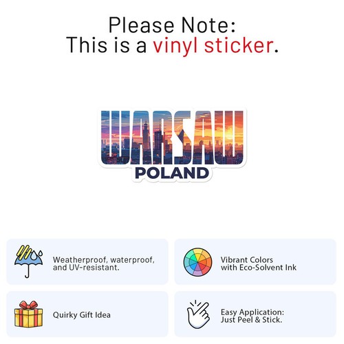 Poland Warsaw City Sticker Car Bumper Weatherproof Vinyl Decal - Picture 2 of 6