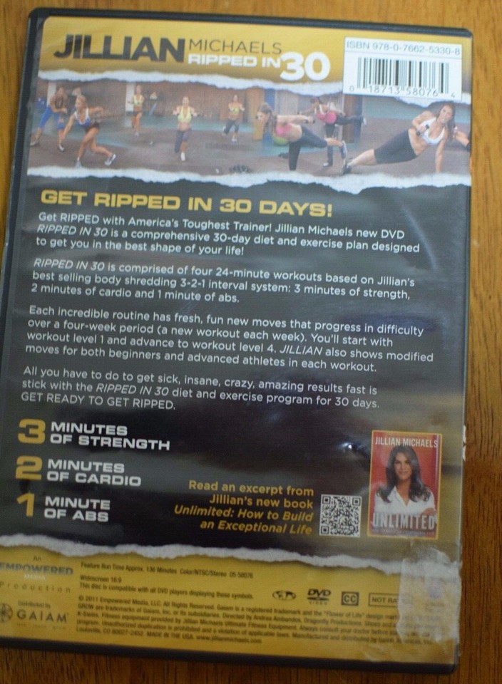 Jillian Michaels Ripped in 30 (DVD, 2011) Exercise/Work Out Good Used ...