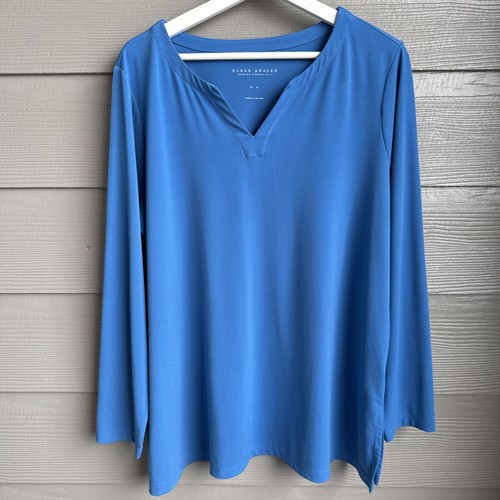 Susan Graver Top Womens Size XL Modern Essentials Liquid Knit Tunic Royal Blue