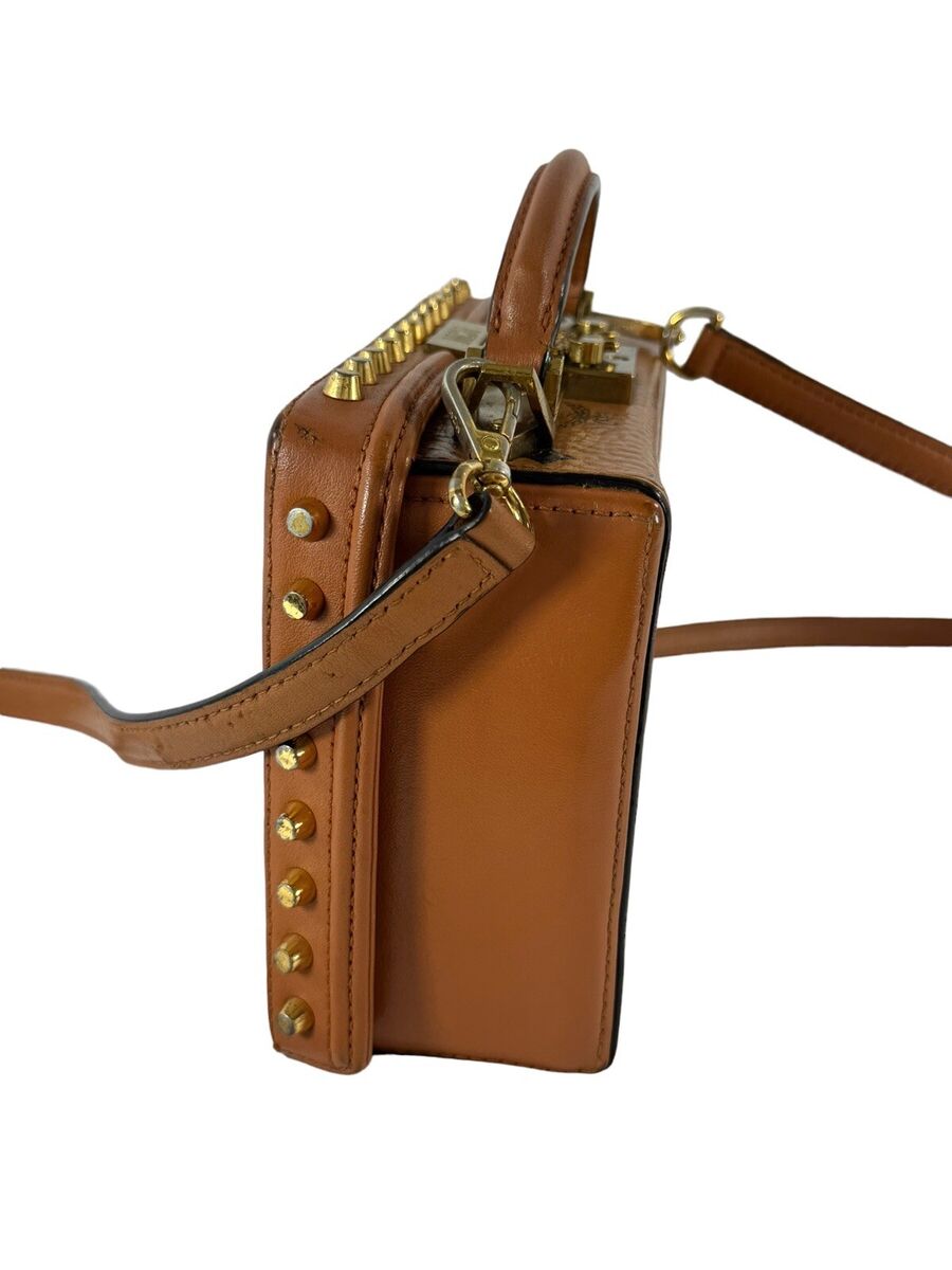 MCM Berlin Cognac Coated Visetos Studded Box Shoulder MCM Berlin Cognac Coated Visetos Studded Box Shoulder