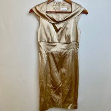 Calvin Klein Womens Evening Satin Cocktail Dress Size 4 Gold Sleeveless Sheath