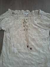 Tunique Folk Ada Gatti - Taille 36/38 - Beige Effet Peau Froissé - Lacée Devant - Neuf Sans étiquette