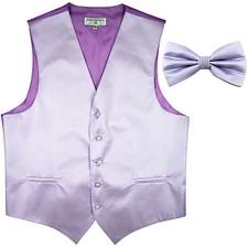 New men's tuxedo vest waistcoat  bow tie horizontal stripes prom lavender