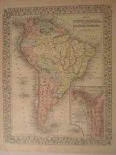 Map of South America with New Granada, Peru, Argentine on Back, 1884, Mitchell