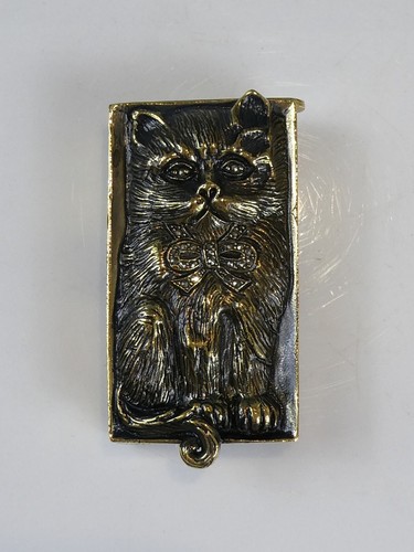 Decorative Novelty Brass Cat Vesta Match Strike Case - Picture 3 of 6