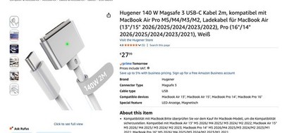 USB-C auf MagSafe 3 Kabel für MacBook Pro - Weiß, 2m