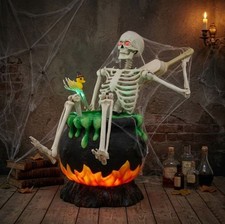 3 Ft 7 In Animated Skeleton Bathing In Cauldron Halloween Animatronic Prop
